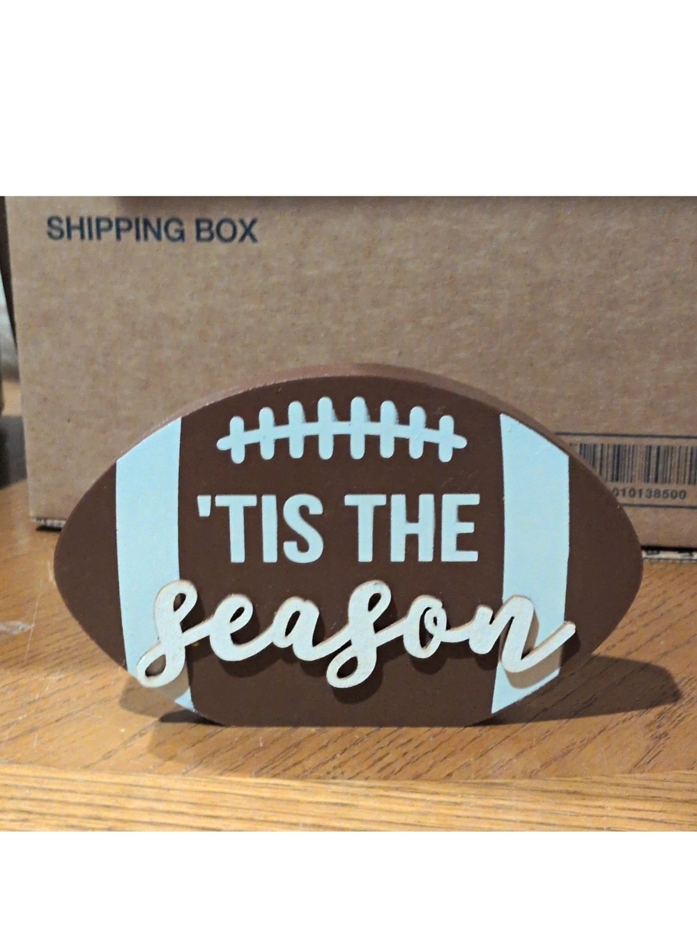 'Tis The Season Football Sign - Blue and Brown Home Party Decor